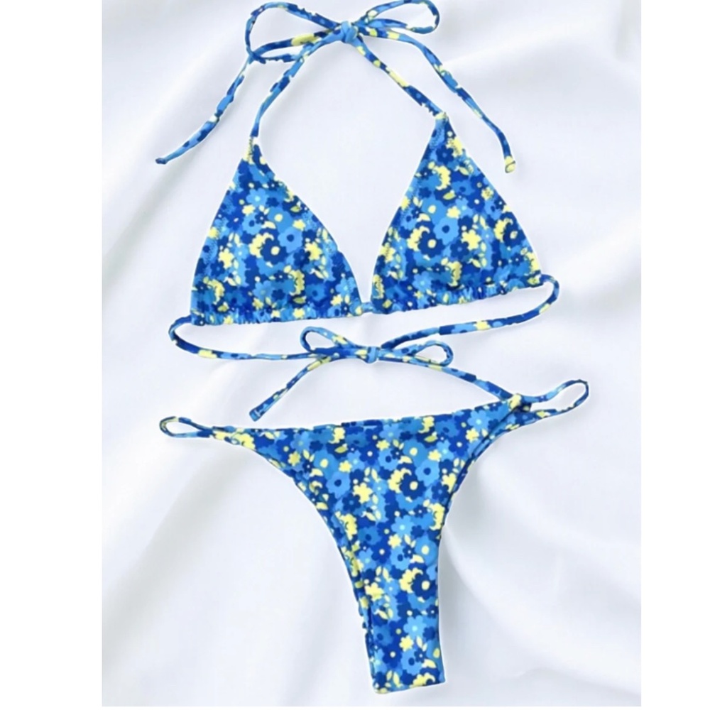 blue floral bikini
